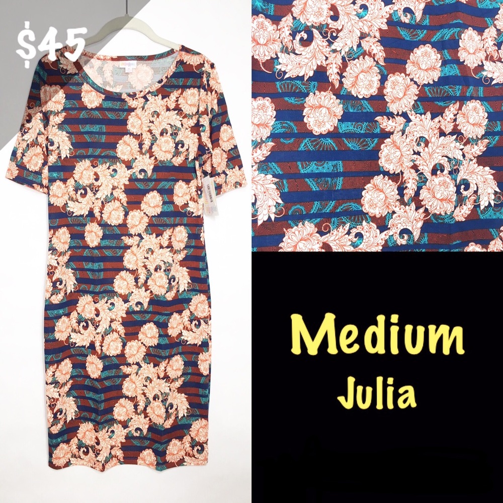 NWT LuLaRoe Medium Julia Dress Floral Stripe